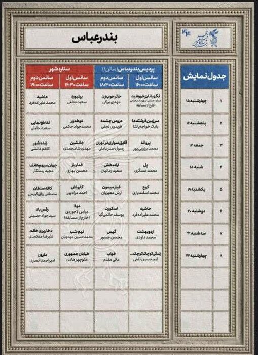 جزییات اکران ۳۱ فیلم جشنواره فجر در ۲ سینمای بندرعباس + جدول