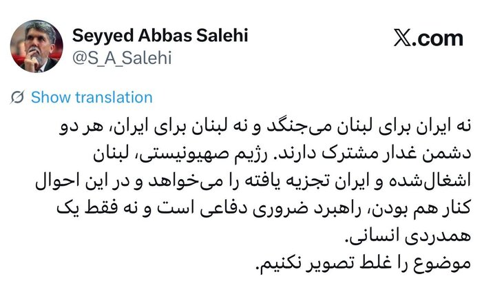 وزیر فرهنگ: کنار هم بودن ایران و لبنان راهبرد ضروری دفاعی است