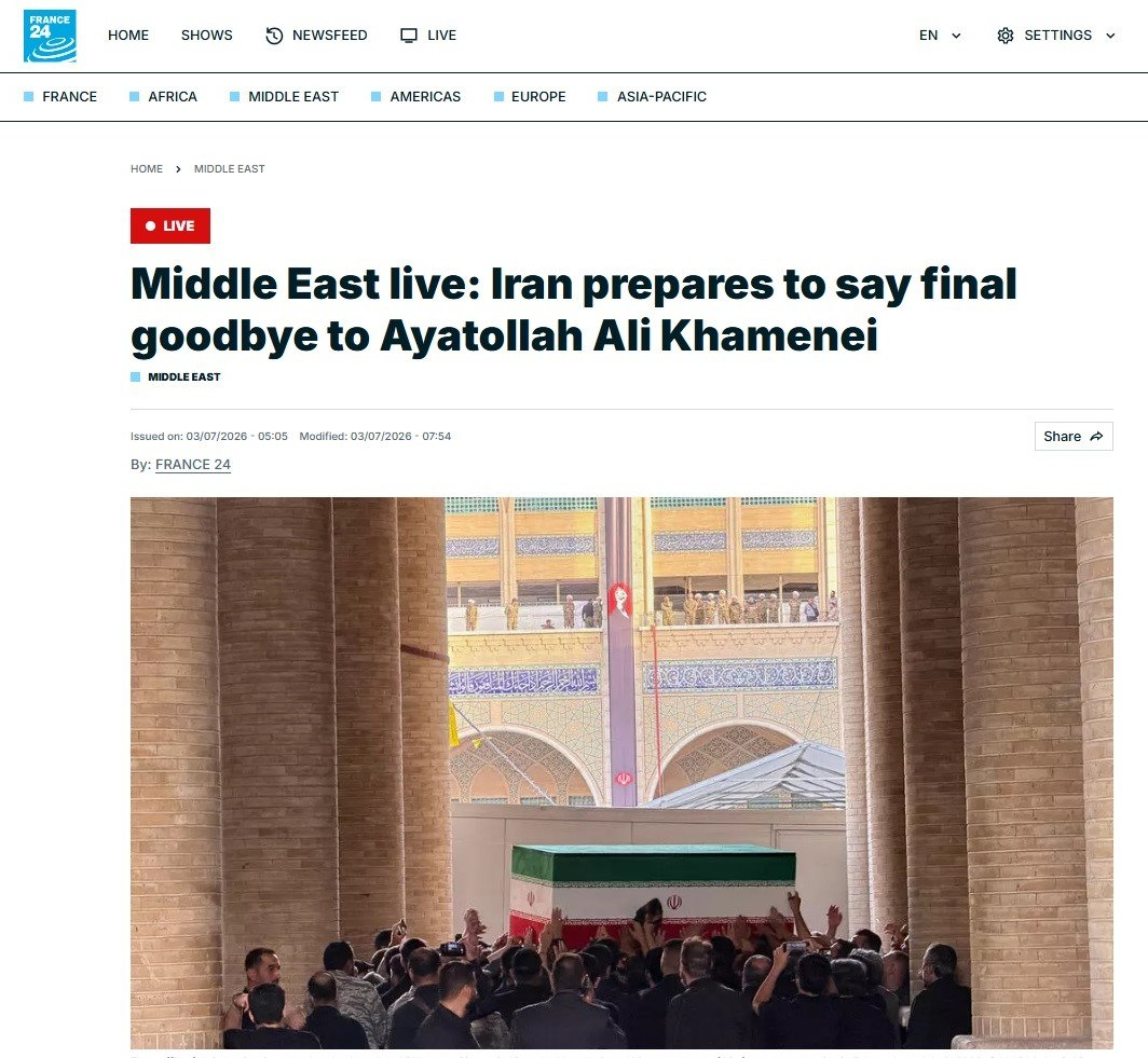 بازتاب مراسم وداع با رهبر شهید انقلاب در رسانههای بینالملل