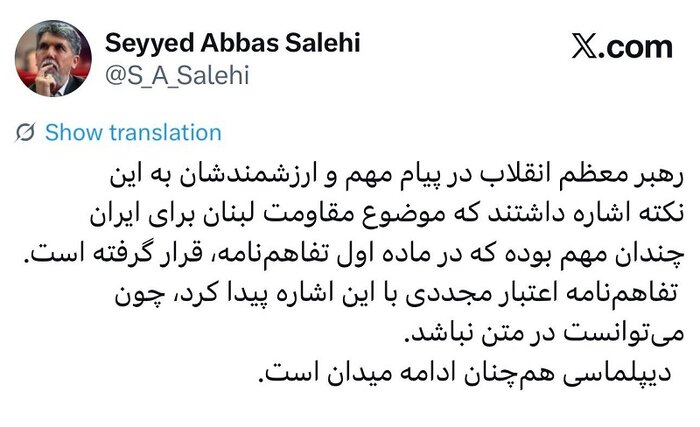 وزیر فرهنگ: دیپلماسی همچنان ادامه میدان است/ اهمیت موضوع مقاومت لبنان