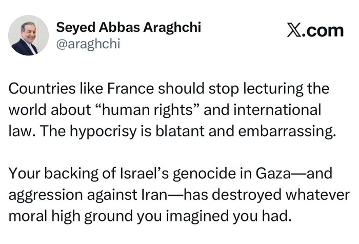 Réplique cinglante d’Araghchi au ministre français des Affaires étrangères : vos sermons sont honteux