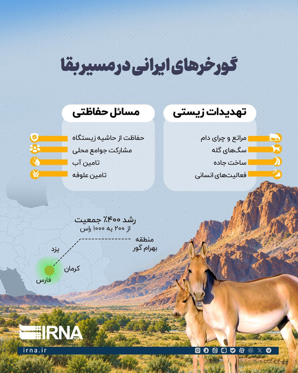 اینفو گورخر‌های ایرانی در مسیر بقا