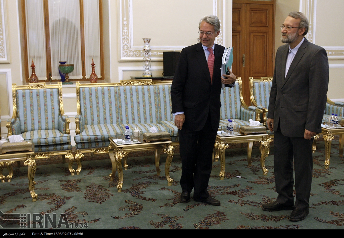 Ali Larijani and French Parliament (Senate) Finance Commission Phillipe Marini meet