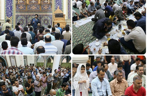 مناجات خوانی جمعی مومنان در مسجد حضرت زینب (س) كیش - ایرنا