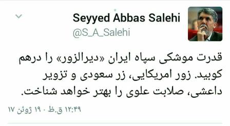 توييت سيد عباس صالحي در مورد سيلي سپاه به تكفيري ها