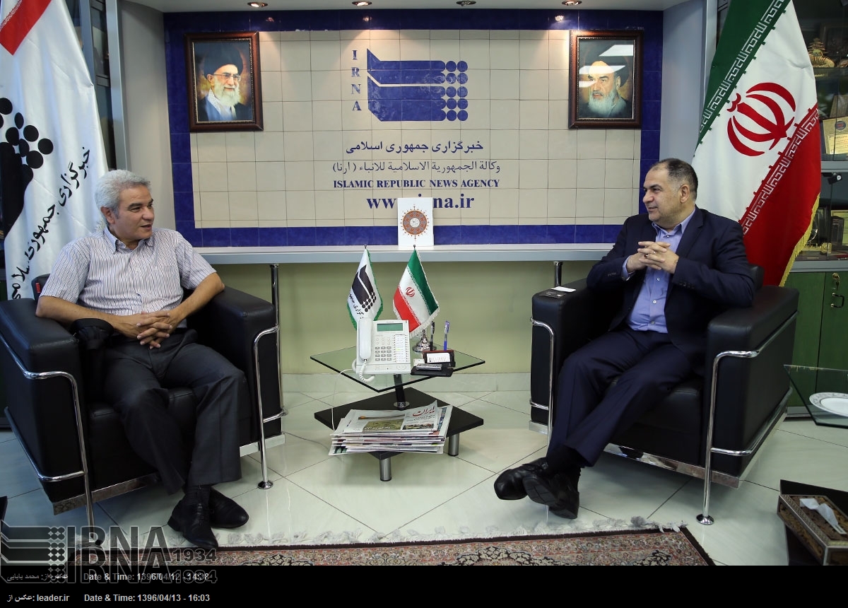 Managing Director of the Islamic Republic News Agency (IRNA) Mohammad Khoddadi talks with visiting Algerian Managing Director of ‘Al-Khabar” newspaper Kamal Jouzi and Managing Director of “Al-Khabar “TV network Ali Jari in Tehran on July 3, 2017