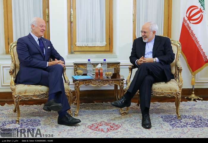 Zarif, UN envoy discuss Syria in Tehran Zarif, UN envoy discuss Syria in Tehran