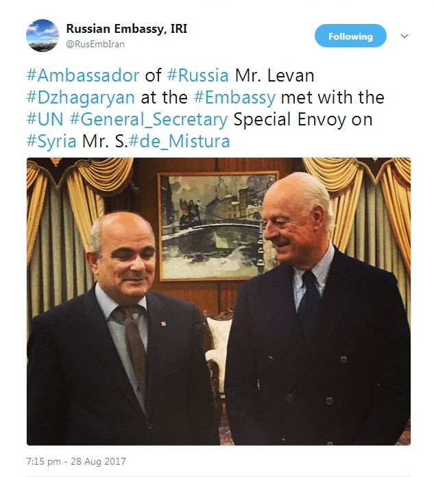 UN special envoy discusses Syria with Russian envoy in Tehran UN special envoy discusses Syria with Russian envoy in Tehran