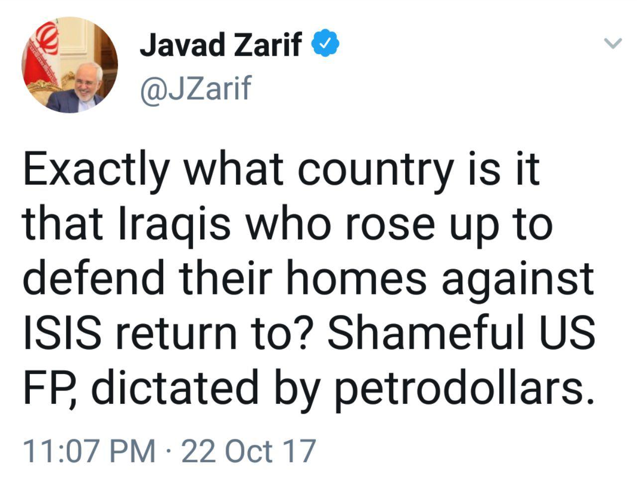 Zarif blasts 'US shameful foreign policy' Zarif blasts 'US shameful foreign policy'