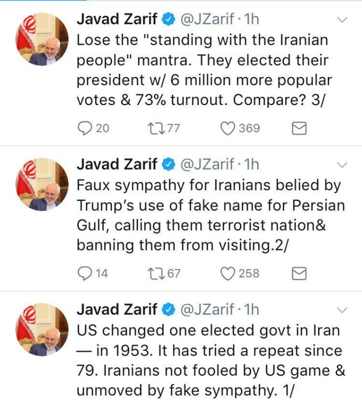 Zarif: Iranians not fooled by US game Zarif: Iranians not fooled by US game