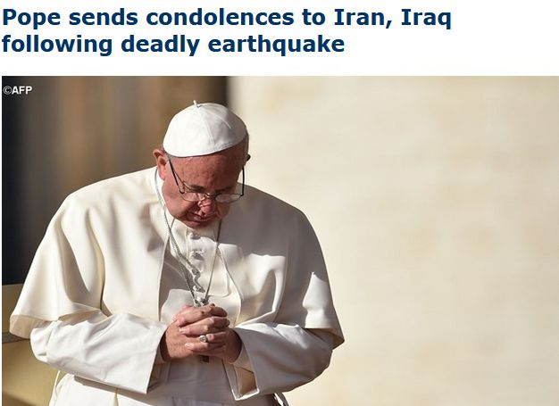 پاپ پیام تسلیت به ایران وعراق فرستاد