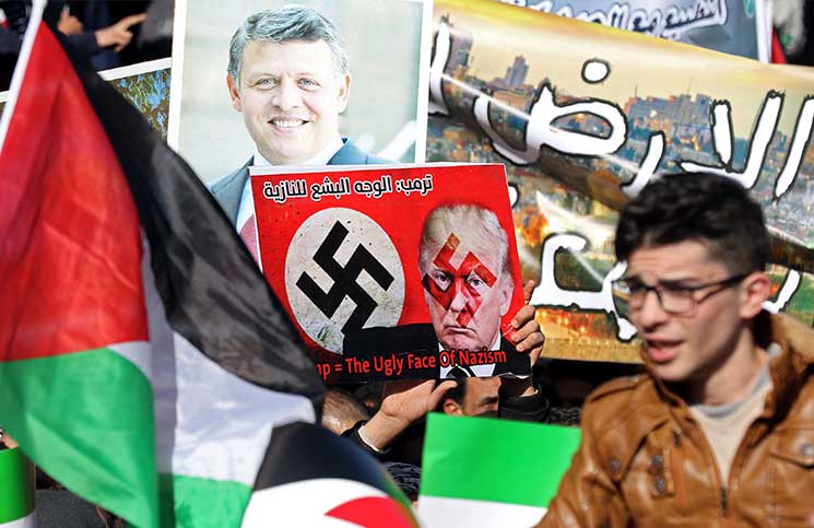 شعار تظاهرات كنندگان اردنی علیه ولیعهد سعودی و ترامپ