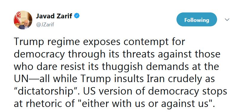Zarif rejette la version américaine de la démocratie Zarif rejette la version américaine de la démocratie