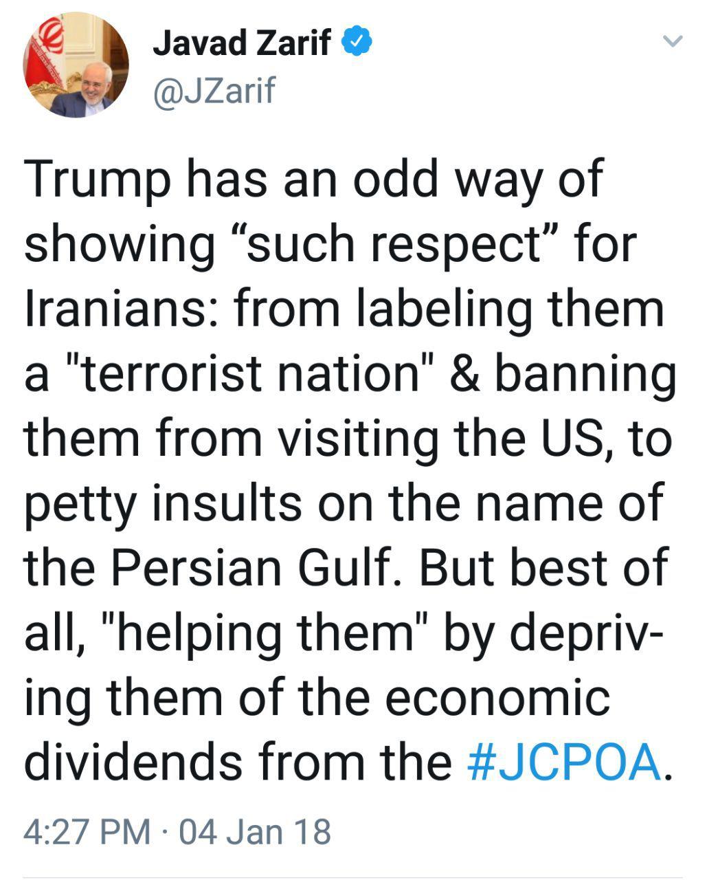 Irans Außenminister reagiert auf Trumps Heuchelei gegenüber dem iranischen Volk Irans Außenminister reagiert auf Trumps Heuchelei gegenüber dem iranischen Volk