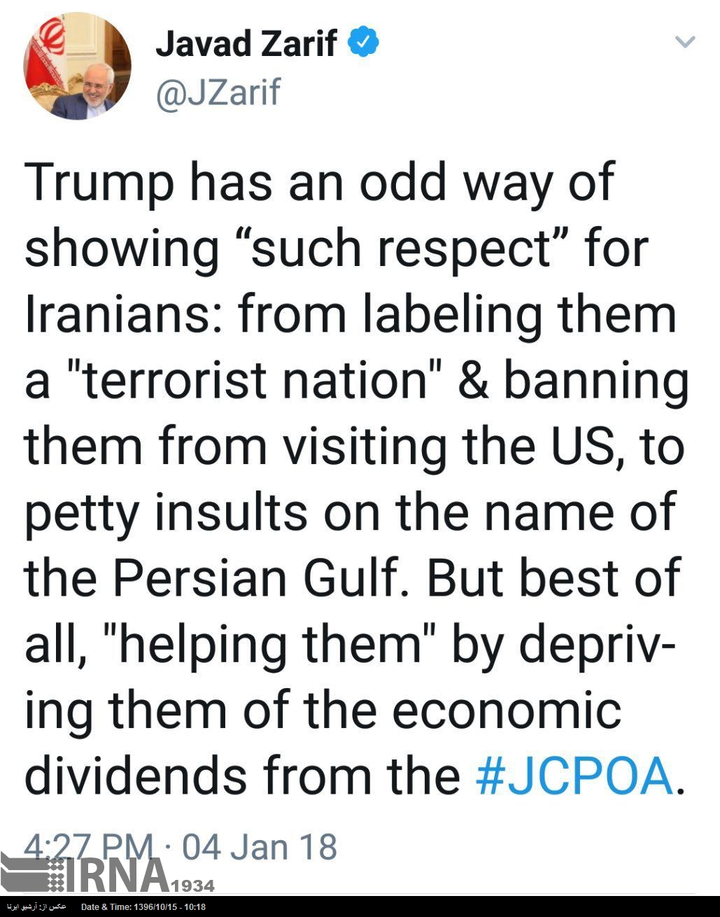 Zarif, Trump’ın İran halkı karşısındaki ikiyüzlü tutumunu eleştirdi Zarif, Trump’ın İran halkı karşısındaki ikiyüzlü tutumunu eleştirdi
