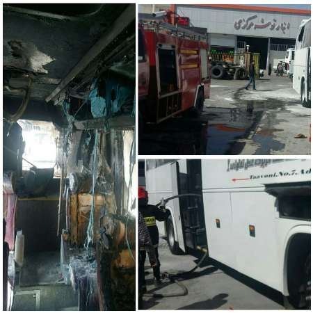 مهار آتش سوزي در اتوبوس مسافربري كرمان