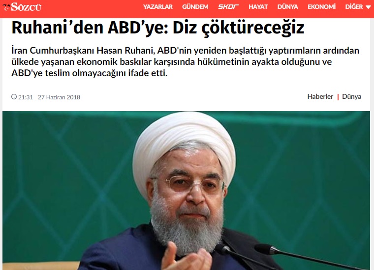 وسائل الاعلام التركية: ايران لن تستسلم أمام الضغوطات الامريكية وسائل الاعلام التركية: ايران لن تستسلم أمام الضغوطات الامريكية