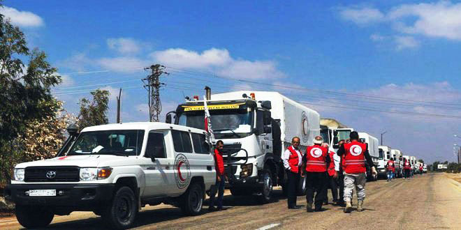 17-truck convoy of food aid delivered to 2 towns in Daraa 17-truck convoy of food aid delivered to 2 towns in Daraa