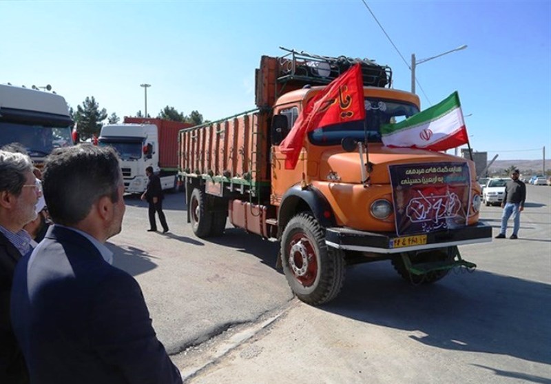 كاميونداران خراساني به جمع خادمان اربعين حسيني پيوستند