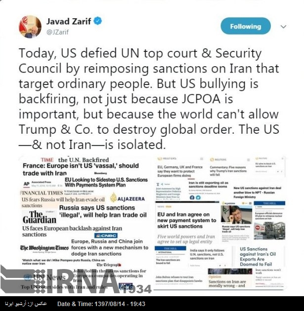 Zarif: İran değil, Amerika izole olmuştur Zarif: İran değil, Amerika izole olmuştur