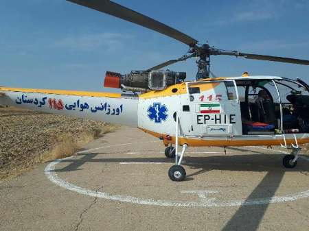 2 مصدوم تصادف رانندگی با بالگرد اورژانس كردستان منتقل شدند